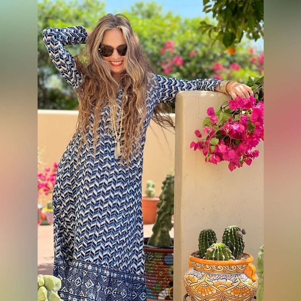 New! Pax Philomena X Anthropologie Prisma Indigo Mermaid Kaftan Maxi Dresssmall — image 4 of 8